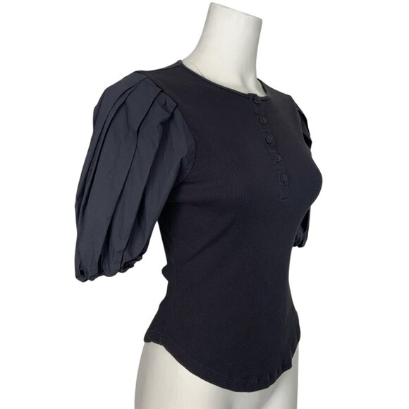 Ulla Johnson Kara Puff Sleeve Ribbed Top Blouse S Periscope Henley Quiet Luxury - Picture 4 of 14